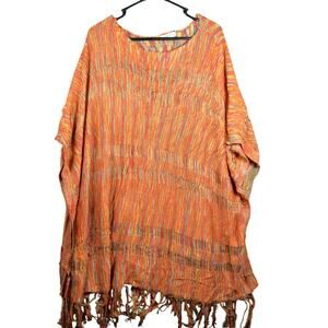Grifflin Paris Womens Sweater Orange Multicolored Poncho Button Side XL/XXL